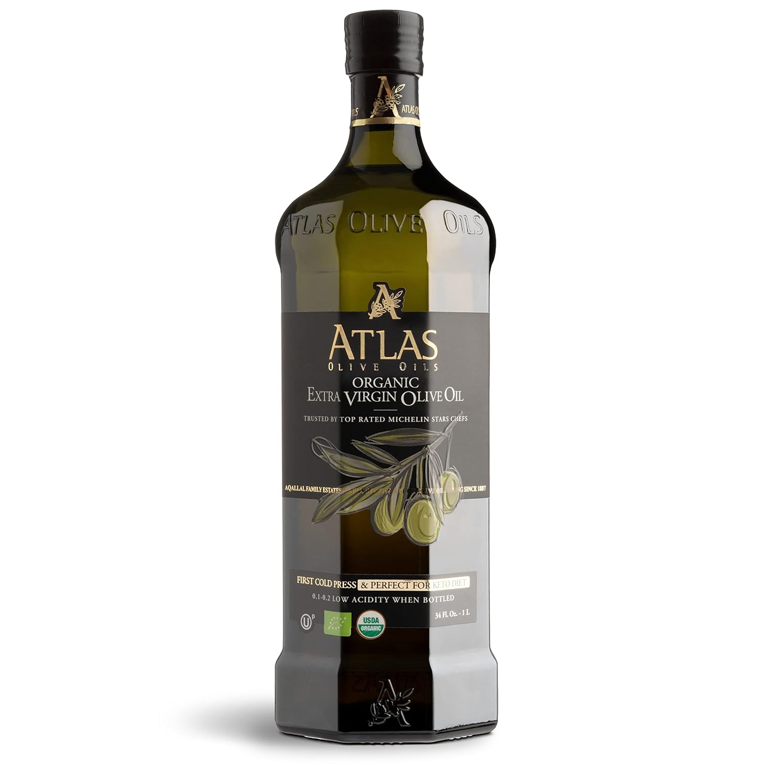 Atlas Organic Extra Virgin Olive Oil, Moroccan, High Polyphenol, 1 L — Picholine Marocaine from Beni-Mellal, Fquih Ben Salah, Moroccan Atlas Mountains