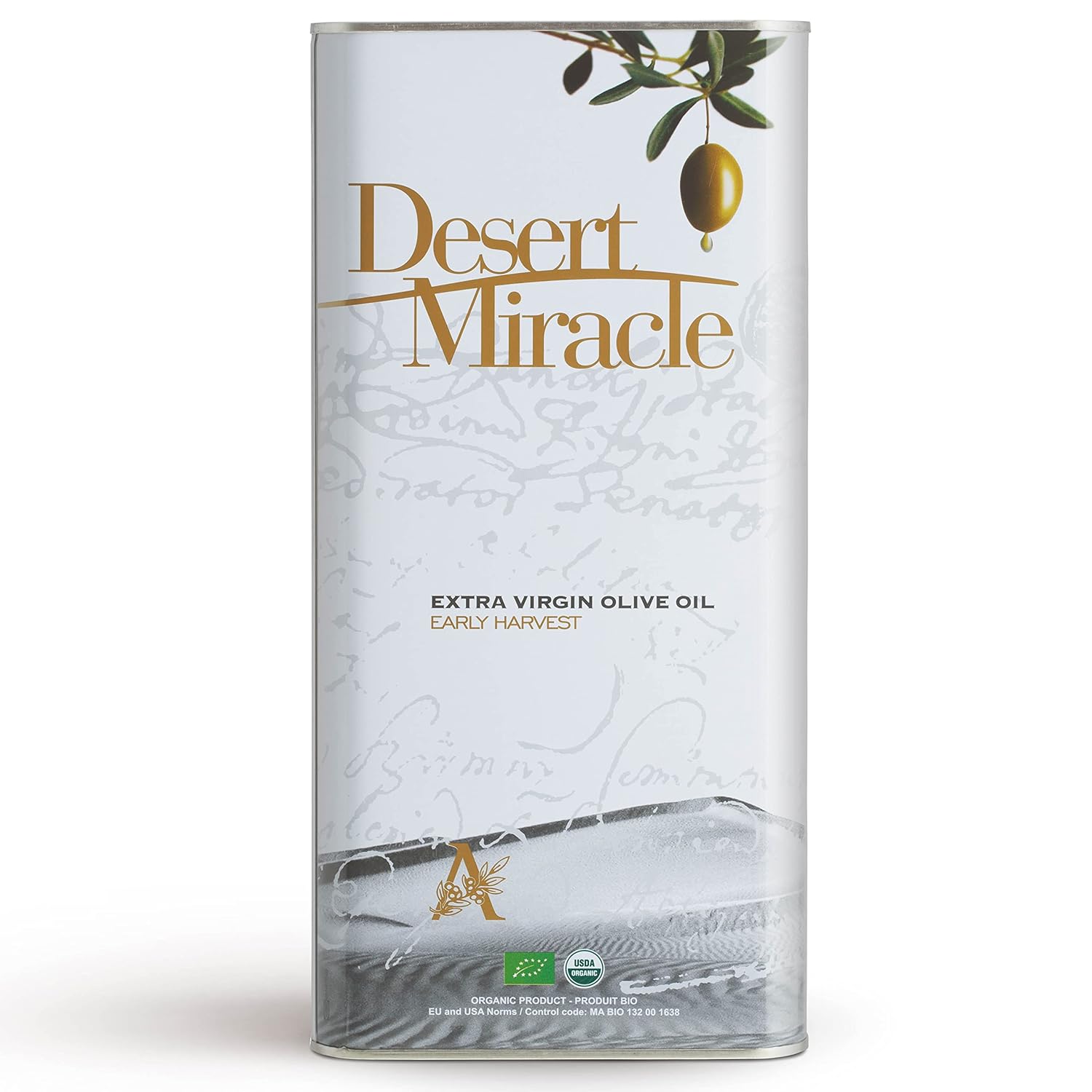 Desert Miracle Organic Extra Virgin Olive Oil, High Polyphenol — 5 L Can — Picholine Marocaine from Marrakech-Safi