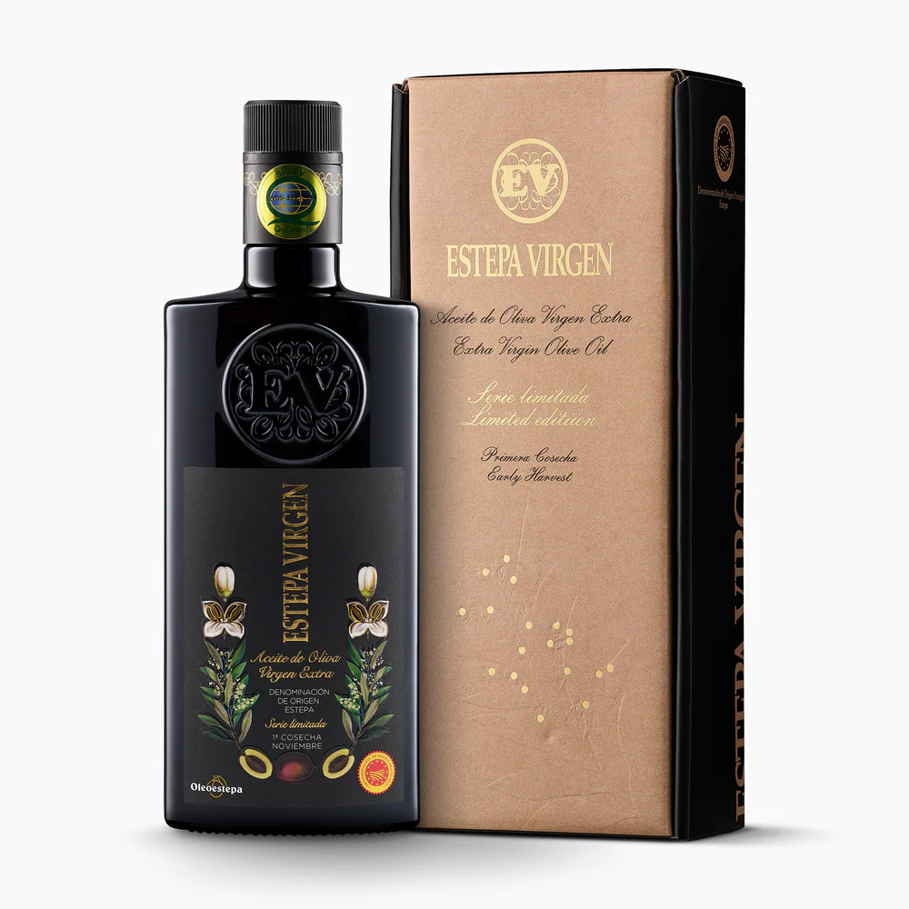 Oleoestepa Estepa Virgen Limited Edition with Gift Box, 16.9 fl oz — Hojiblanca, Arbequina, Manzanilla, Picual from Estepa PDO, Andalusia