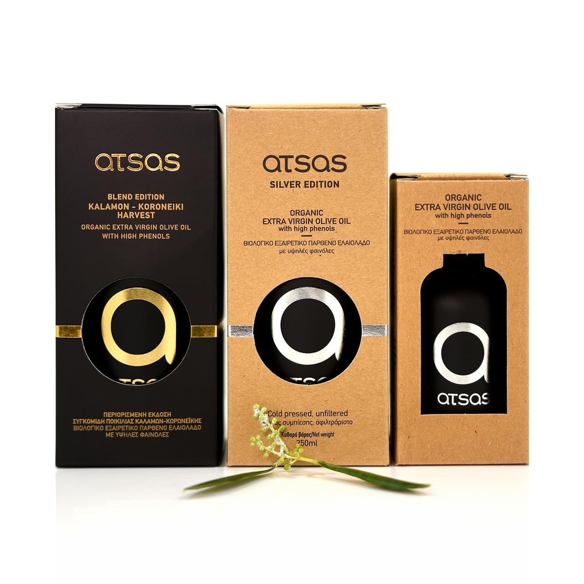 ATSAS Organic High-Phenolic Extra Virgin Olive Oil — Gold Blend Limited & Silver Edition (Pack of 3) — Kalamon, Koroneiki from Cyprus